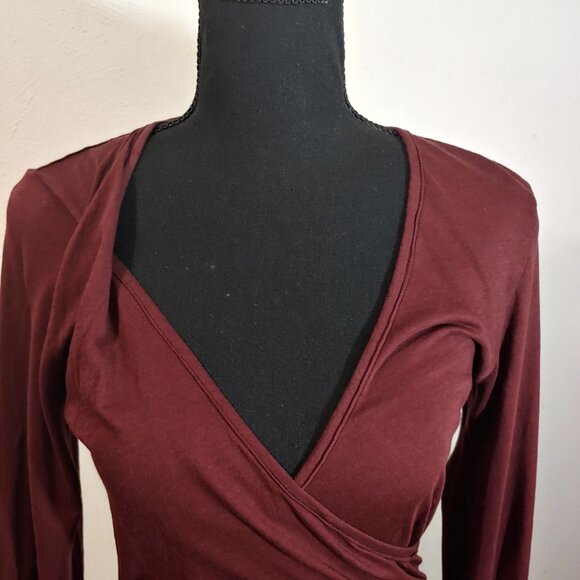 Bobi Los Angeles Faux Wrap Ruched Long Sleeve Knit Women's Blouse - Picture 2 of 7